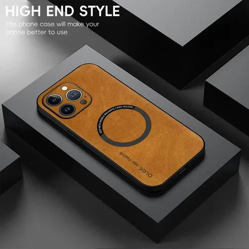 Luxury Leather MagSafe Rugged Case for iPhone
