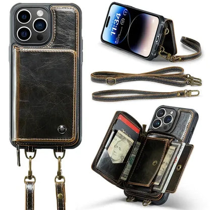 GearWithLove™ Luxury Vintage Leather Crossbody Wallet Case for iPhone