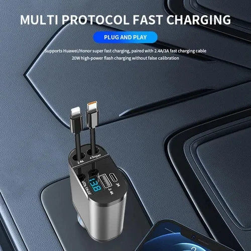 4-in-1 120W RetractCharge Car Charger
