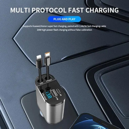 4-in-1 120W RetractCharge Car Charger