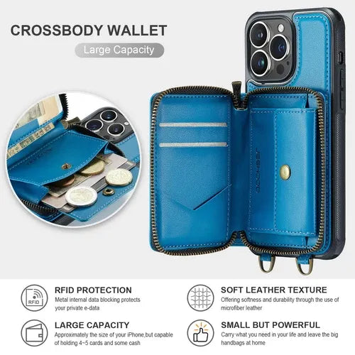 GearWithLove™ Luxury Vintage Leather Crossbody Wallet Case for iPhone