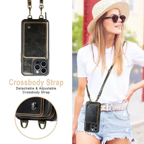 GearWithLove™ Luxury Vintage Leather Crossbody Wallet Case for iPhone