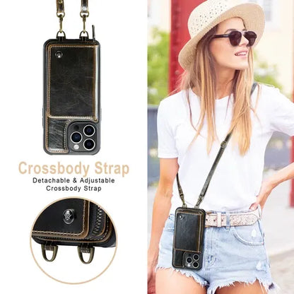 GearWithLove™ Luxury Vintage Leather Crossbody Wallet Case for iPhone