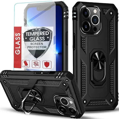 iPhone Military Grade Cover Shockproof Stand + Glass Screen