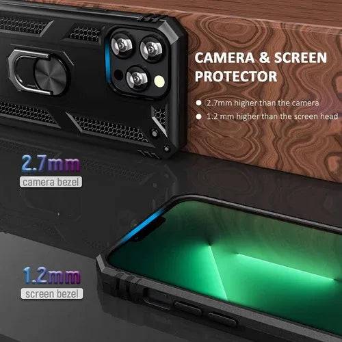 iPhone Military Grade Cover Shockproof Stand + Glass Screen