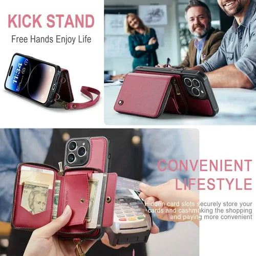 GearWithLove™ Luxury Vintage Leather Crossbody Wallet Case for iPhone