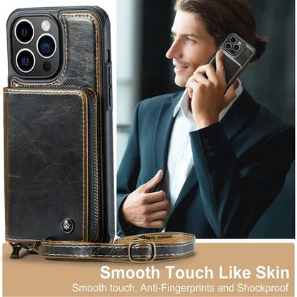 GearWithLove™ Luxury Vintage Leather Crossbody Wallet Case for iPhone