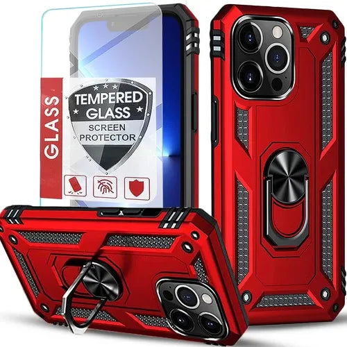 iPhone Military Grade Cover Shockproof Stand + Glass Screen