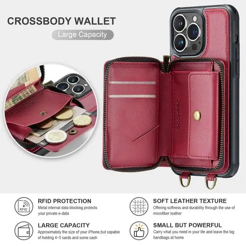 GearWithLove™ Luxury Vintage Leather Crossbody Wallet Case for iPhone