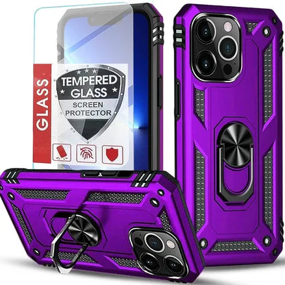 iPhone Military Grade Cover Shockproof Stand + Glass Screen