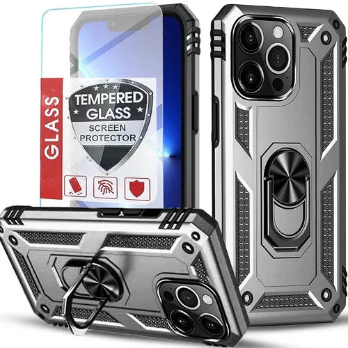 iPhone Military Grade Cover Shockproof Stand + Glass Screen