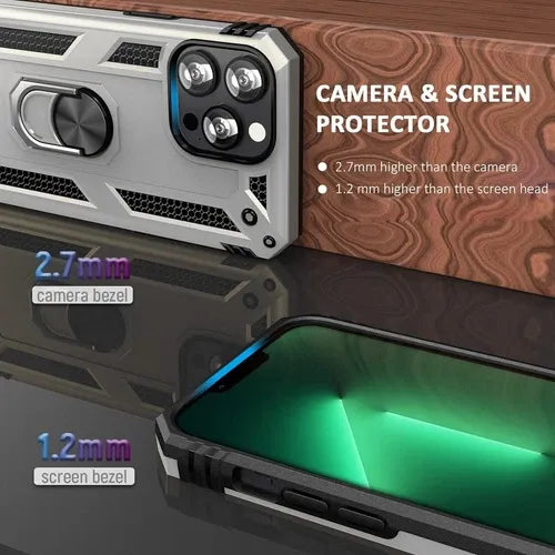 iPhone Military Grade Cover Shockproof Stand + Glass Screen