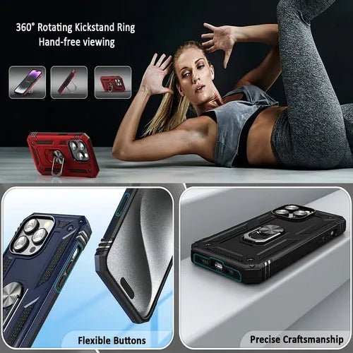 iPhone Military Grade Cover Shockproof Stand + Glass Screen