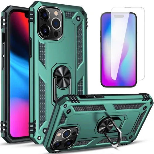 iPhone Military Grade Cover Shockproof Stand + Glass Screen