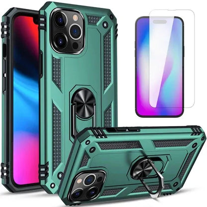iPhone Military Grade Cover Shockproof Stand + Glass Screen