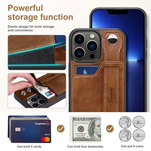 iPhone Leather Wallet Case Shockproof Kickstand Cover
