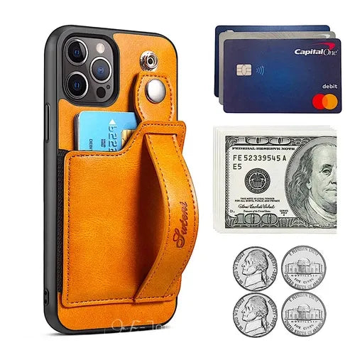 iPhone Leather Wallet Case Shockproof Kickstand Cover