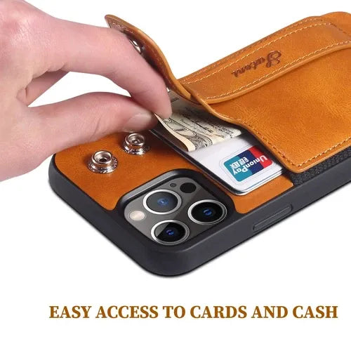 iPhone Leather Wallet Case Shockproof Kickstand Cover