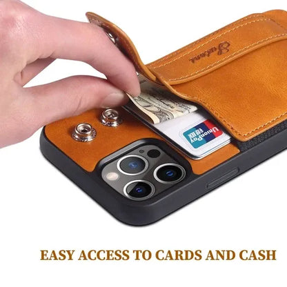 iPhone Leather Wallet Case Shockproof Kickstand Cover