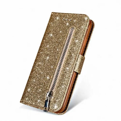 Glitter Bling Leather Zipper Wallet Case For iPhone