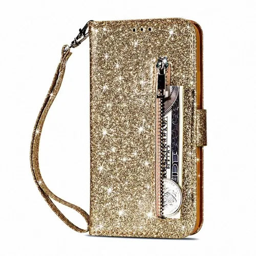 Glitter Bling Leather Zipper Wallet Case For iPhone