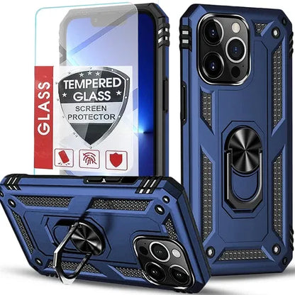 iPhone Military Grade Cover Shockproof Stand + Glass Screen