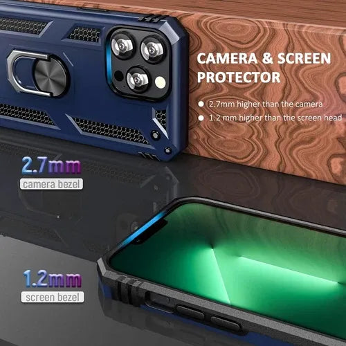 iPhone Military Grade Cover Shockproof Stand + Glass Screen