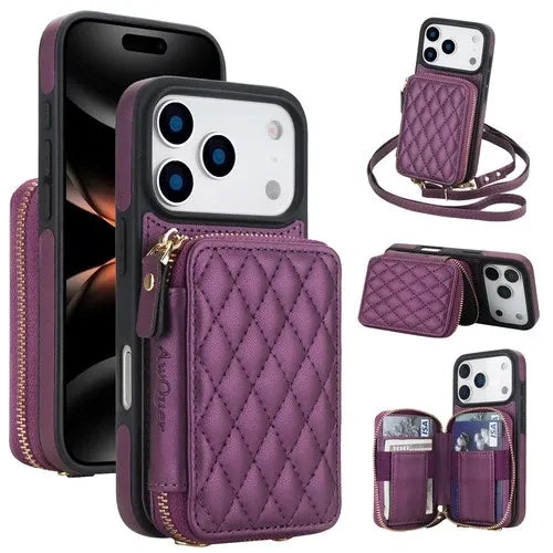 Luxury Quilted Crossbody Wallet Case for iPhone