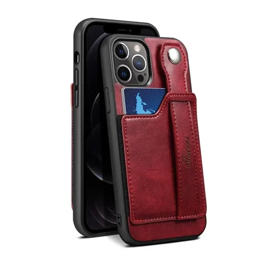 iPhone Leather Wallet Case Shockproof Kickstand Cover