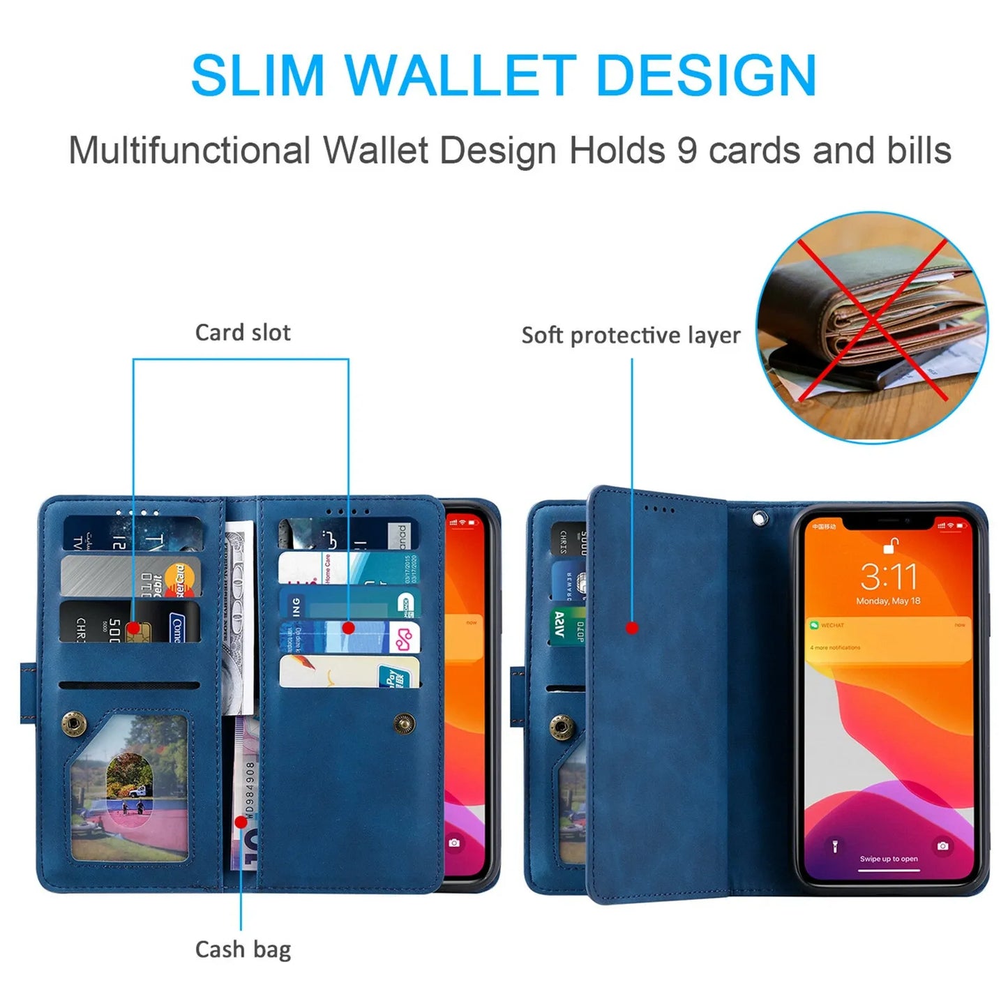 GearWithLove™ Luxury Zipper Wallet Phone Case for iPhone