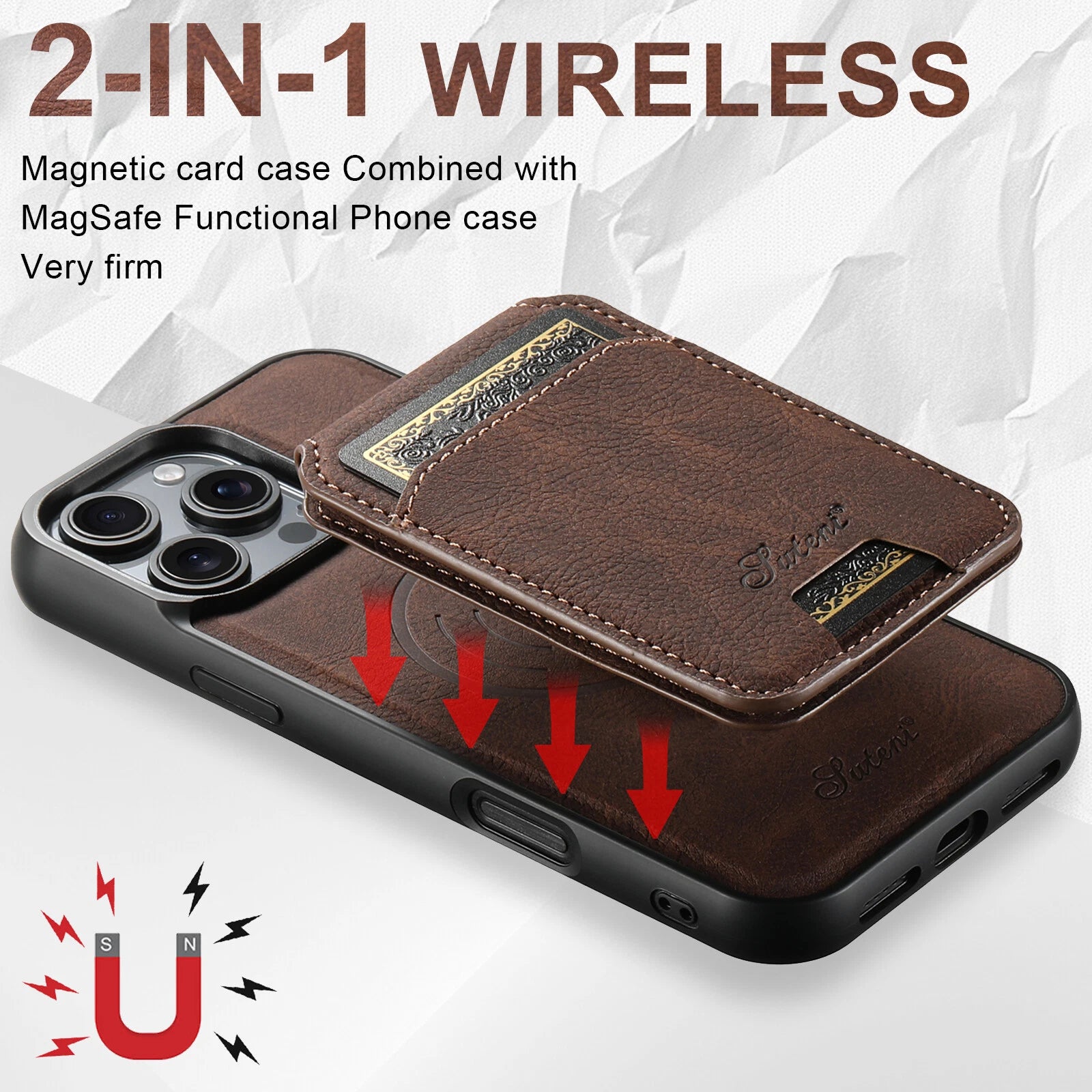 Leather-look magnetic wallet case for iPhone - feature view