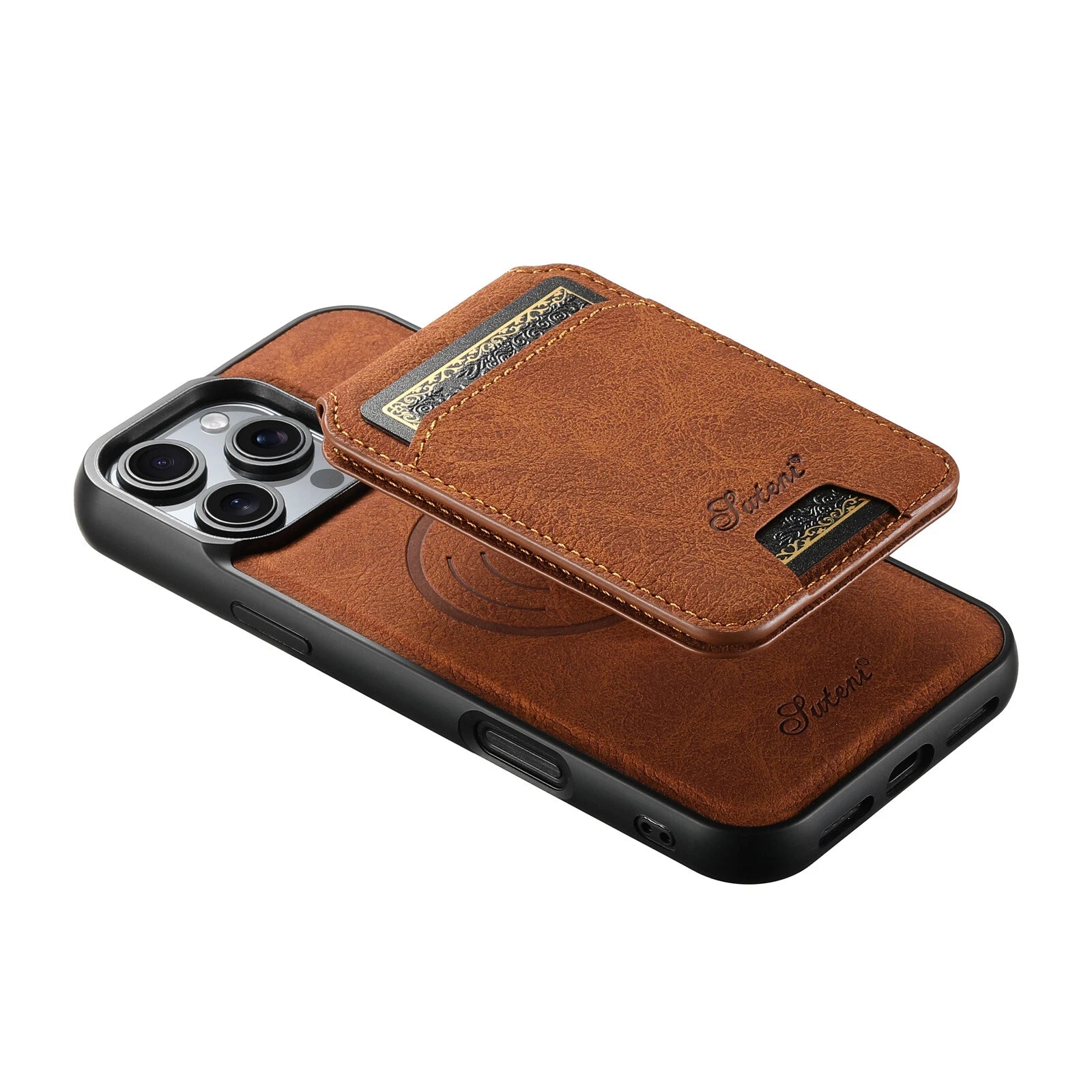 Magnetic wallet phone case - black color view